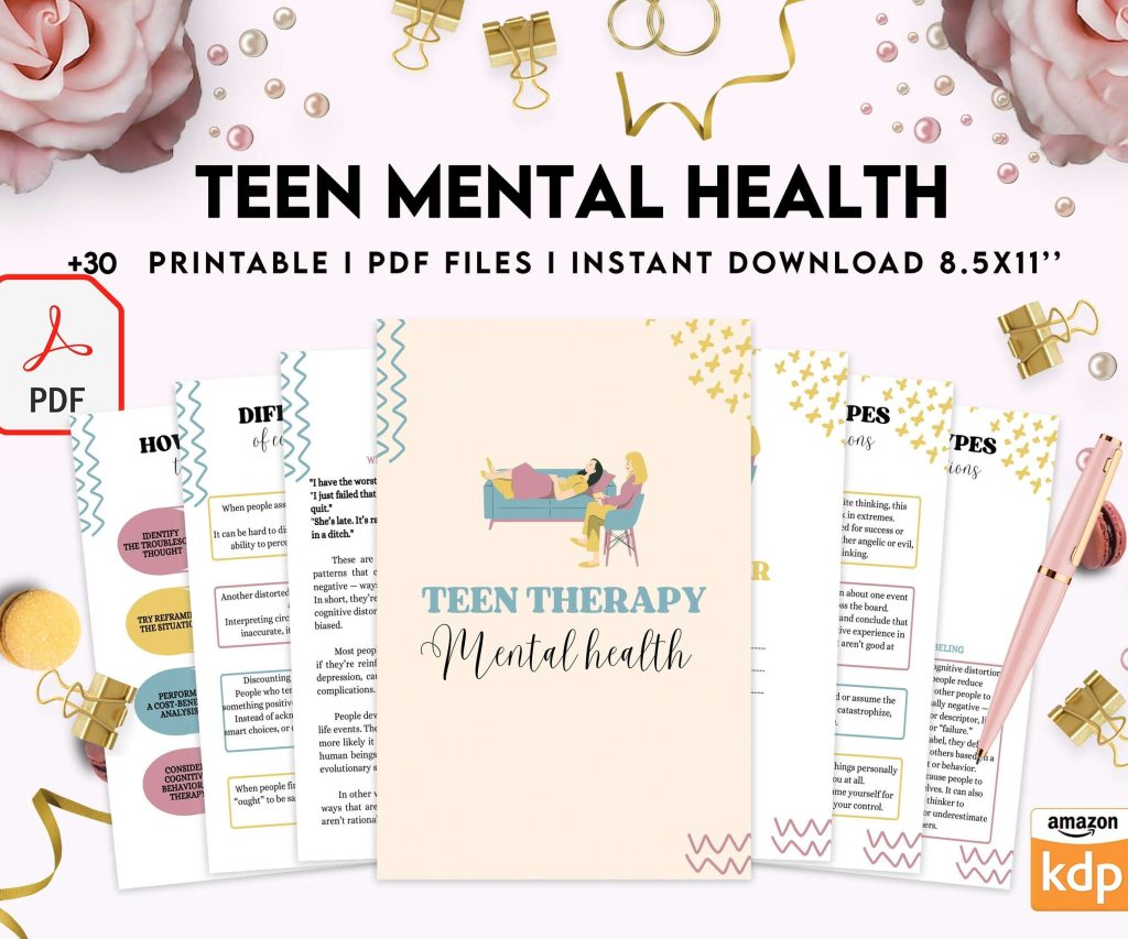 Teen Mental Health, teen therapy journal , teen coping skills, teen Shadow Work, KDP interior PDF file 8,5×11 inch