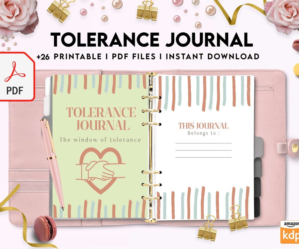 Tolerance Journal, window of tolerance, therapy journal , self discovery, self esteem, KDP interior PDF file 8,5×11 inch