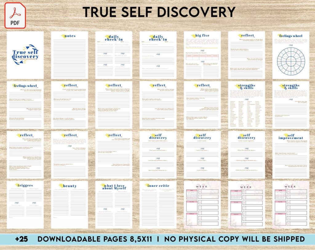 True Self Discovery, self esteem, self love journal , self care journal, manifestation KDP interior PDF file 8,5×11 inch