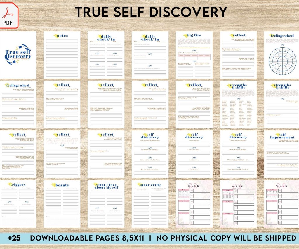 True Self Discovery, self esteem, self love journal , self care journal, manifestation KDP interior PDF file 8,5×11 inch