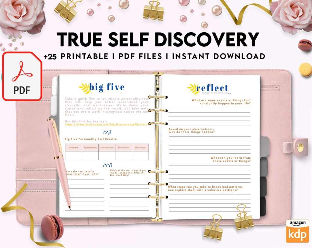 True Self Discovery, self esteem, self love journal , self care journal, manifestation KDP interior PDF file 8,5×11 inch