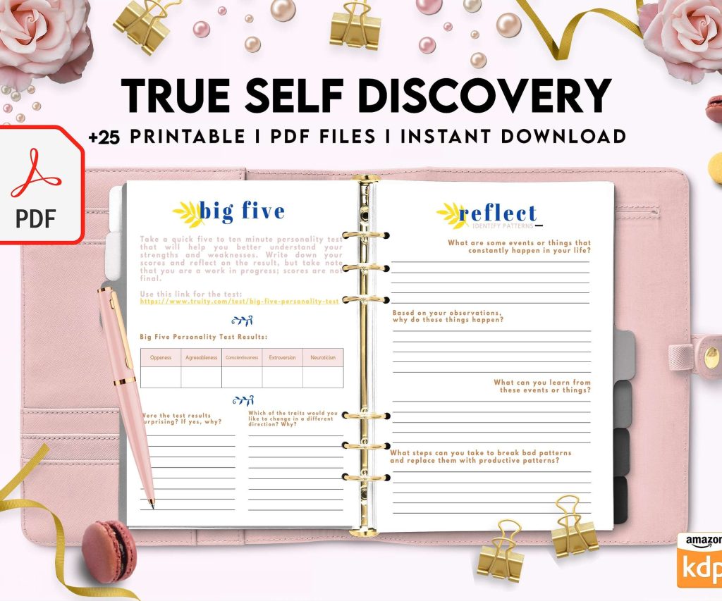True Self Discovery, self esteem, self love journal , self care journal, manifestation KDP interior PDF file 8,5×11 inch