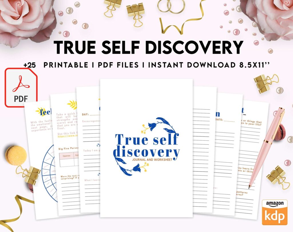True Self Discovery, self esteem, self love journal , self care journal, manifestation KDP interior PDF file 8,5×11 inch