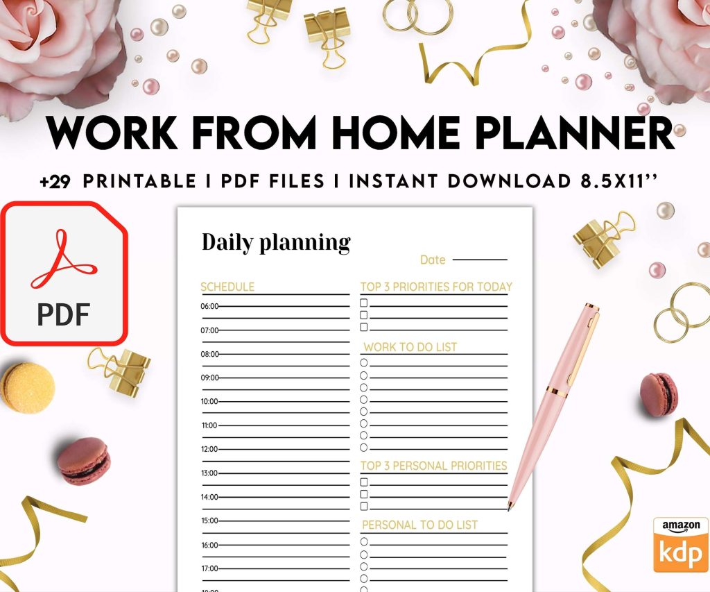 Work From Home Planner, Productivity planner, Working from home, freelancer solopreneur business planner, KDP interior PDF file 8,5×11 inch