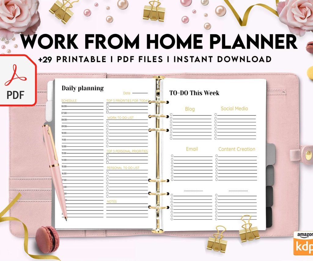 Work From Home Planner, Productivity planner, Working from home, freelancer solopreneur business planner, KDP interior PDF file 8,5×11 inch