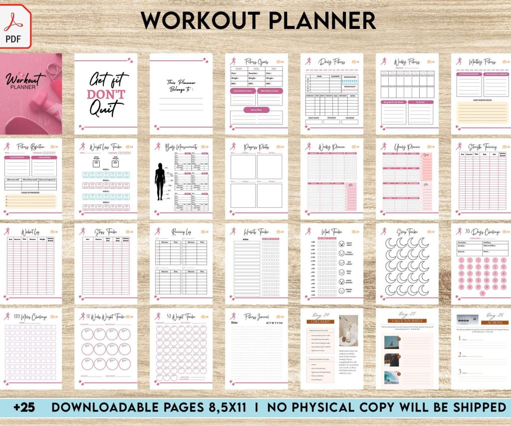 Workout Planner, exercise tracker , Fitness Journal, workout journal, KDP interior PDF file 8,5×11 inch