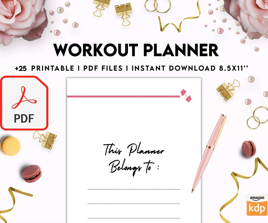 Workout Planner, exercise tracker , Fitness Journal, workout journal, KDP interior PDF file 8,5×11 inch