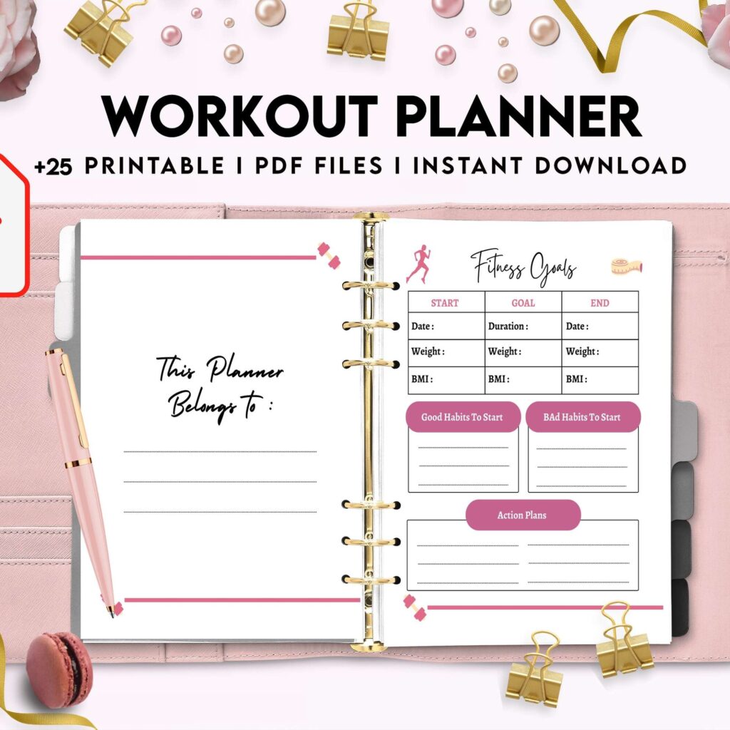 Workout Planner, exercise tracker , Fitness Journal, workout journal, KDP interior PDF file 8,5×11 inch