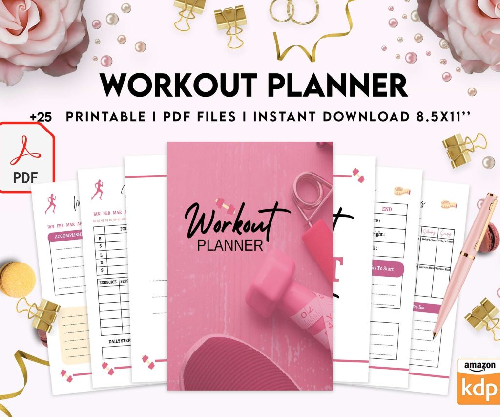 Workout Planner, exercise tracker , Fitness Journal, workout journal, KDP interior PDF file 8,5×11 inch