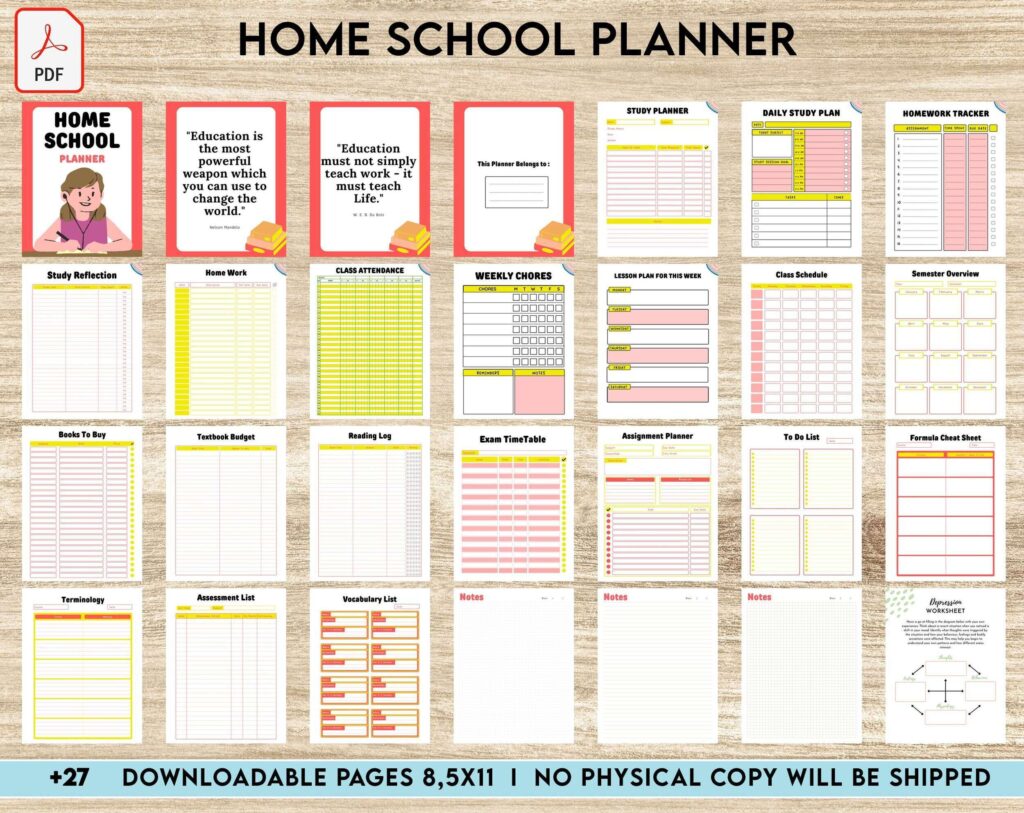 Home School Planner, homeschool daily planning, homeschooling lesson schedule KDP interior PDF file 8,5×11 inch
