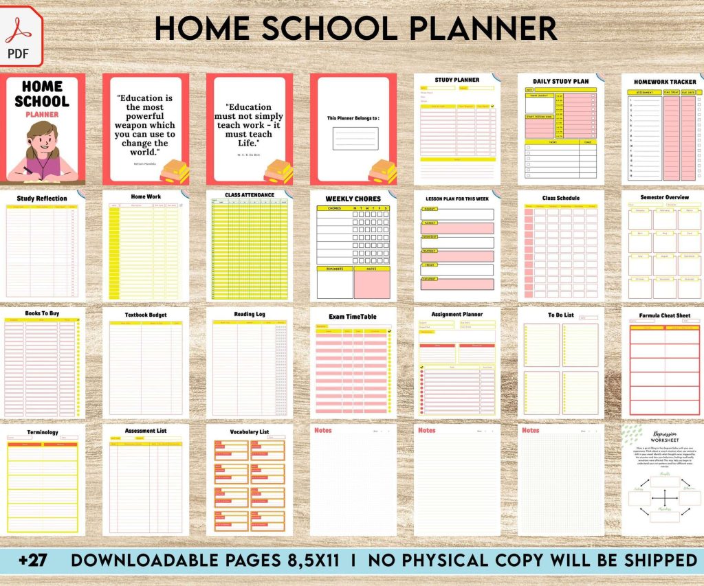Home School Planner, homeschool daily planning, homeschooling lesson schedule KDP interior PDF file 8,5×11 inch