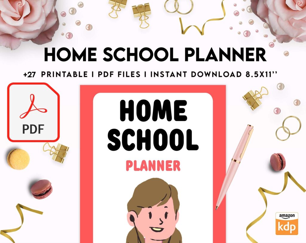 Home School Planner, homeschool daily planning, homeschooling lesson schedule KDP interior PDF file 8,5×11 inch