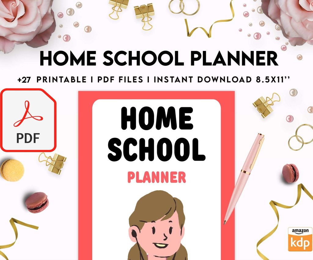 Home School Planner, homeschool daily planning, homeschooling lesson schedule KDP interior PDF file 8,5×11 inch