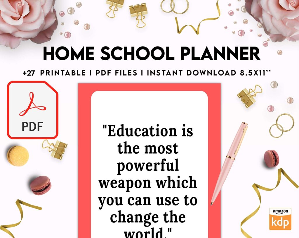 Home School Planner, homeschool daily planning, homeschooling lesson schedule KDP interior PDF file 8,5×11 inch