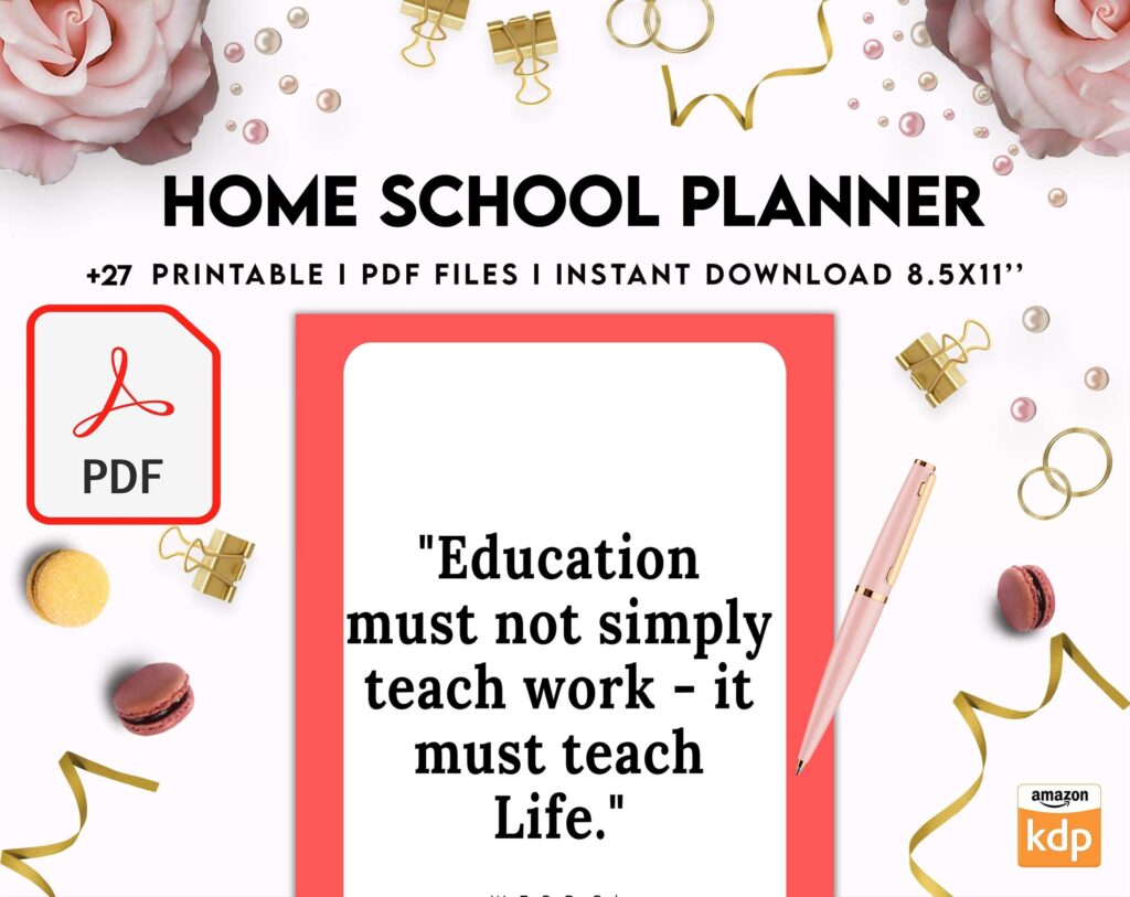 Home School Planner, homeschool daily planning, homeschooling lesson schedule KDP interior PDF file 8,5×11 inch