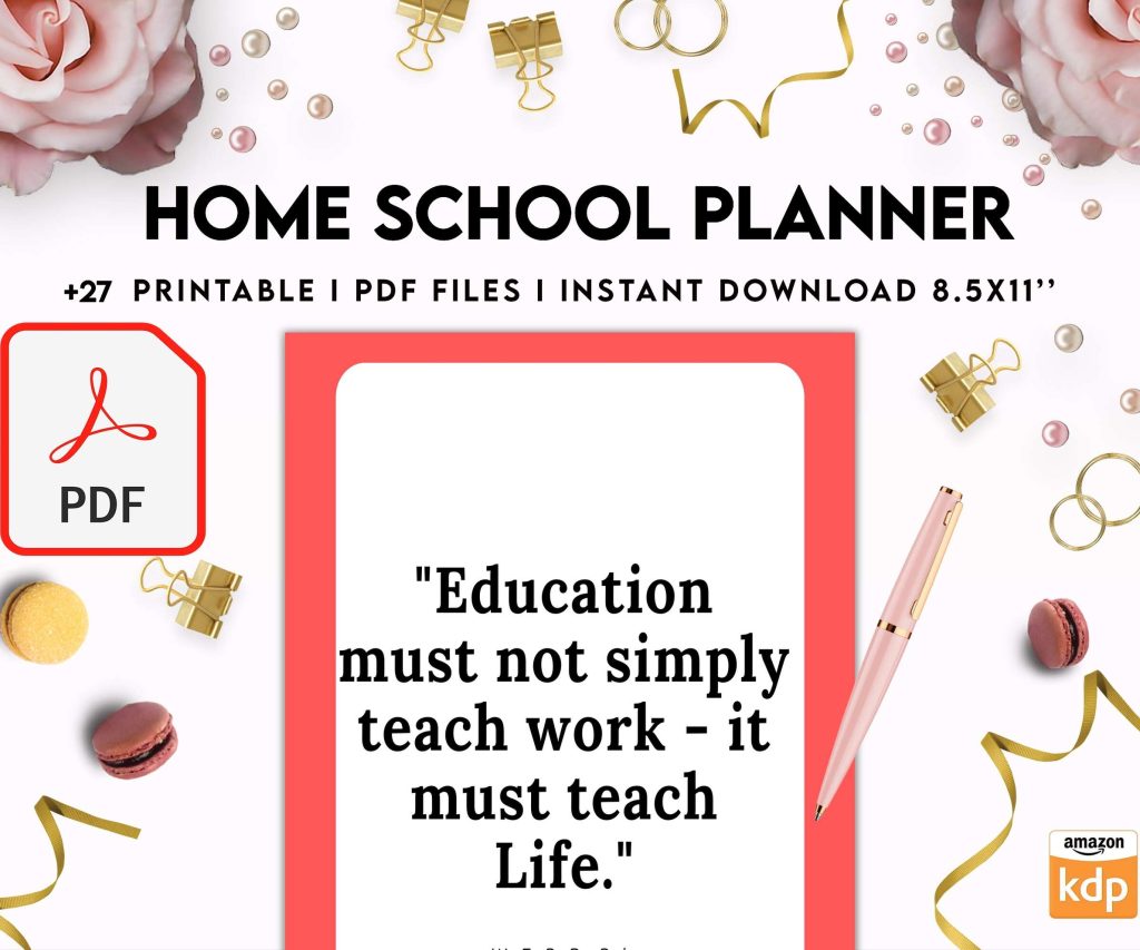 Home School Planner, homeschool daily planning, homeschooling lesson schedule KDP interior PDF file 8,5×11 inch