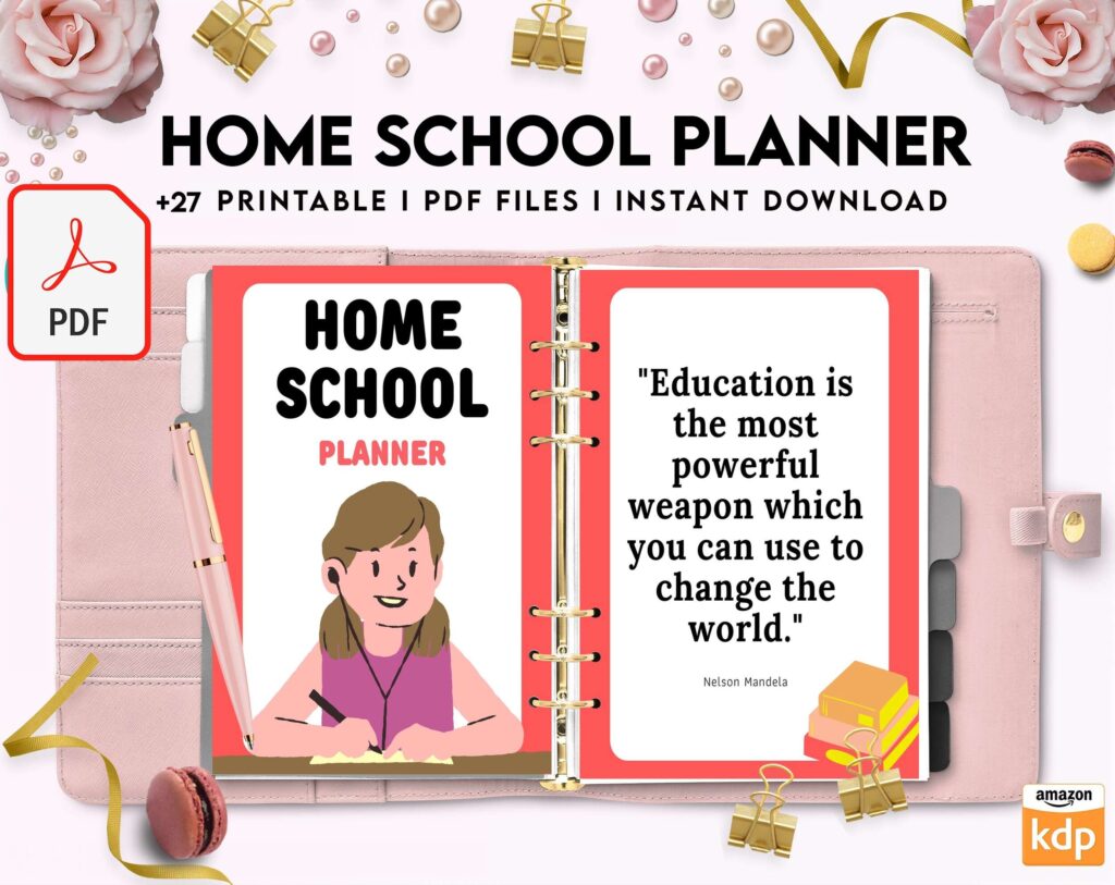 Home School Planner, homeschool daily planning, homeschooling lesson schedule KDP interior PDF file 8,5×11 inch