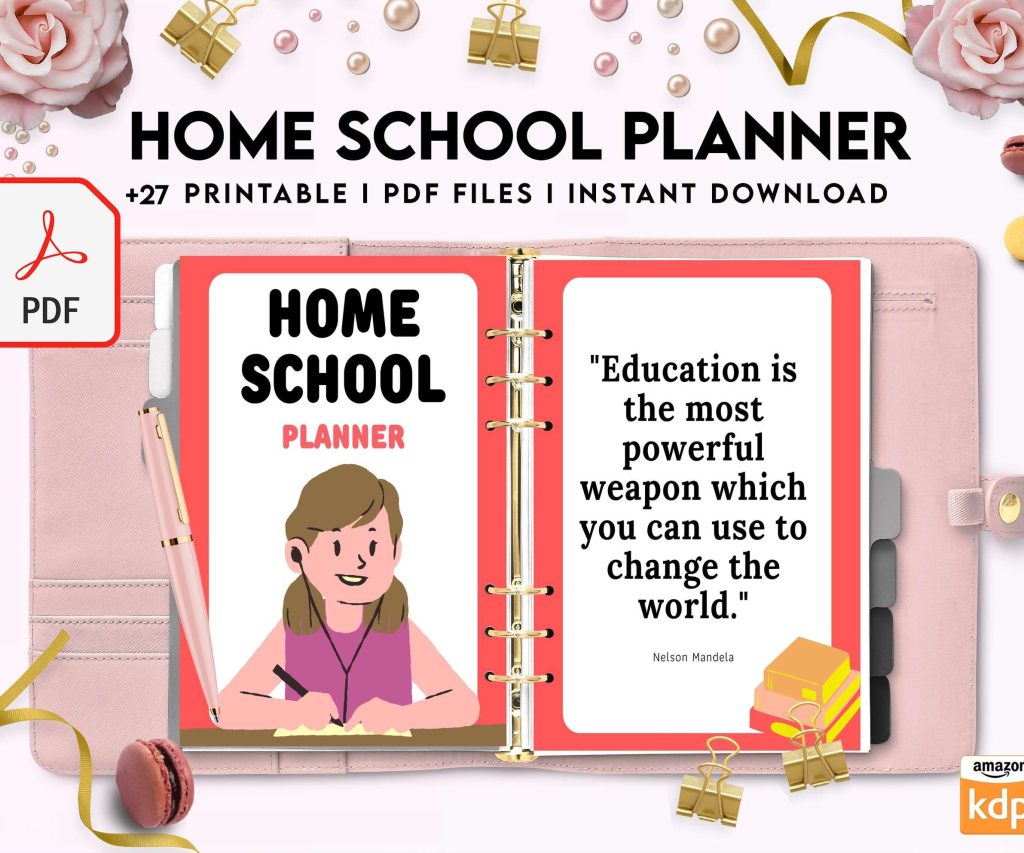 Home School Planner, homeschool daily planning, homeschooling lesson schedule KDP interior PDF file 8,5×11 inch