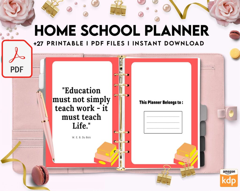 Home School Planner, homeschool daily planning, homeschooling lesson schedule KDP interior PDF file 8,5×11 inch