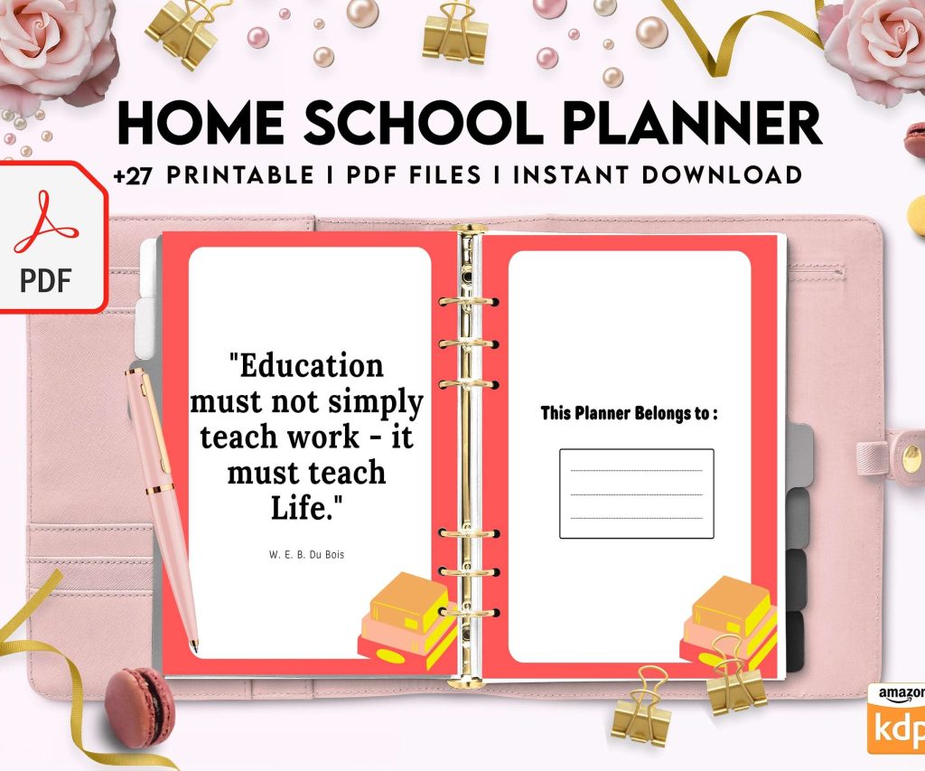Home School Planner, homeschool daily planning, homeschooling lesson schedule KDP interior PDF file 8,5×11 inch