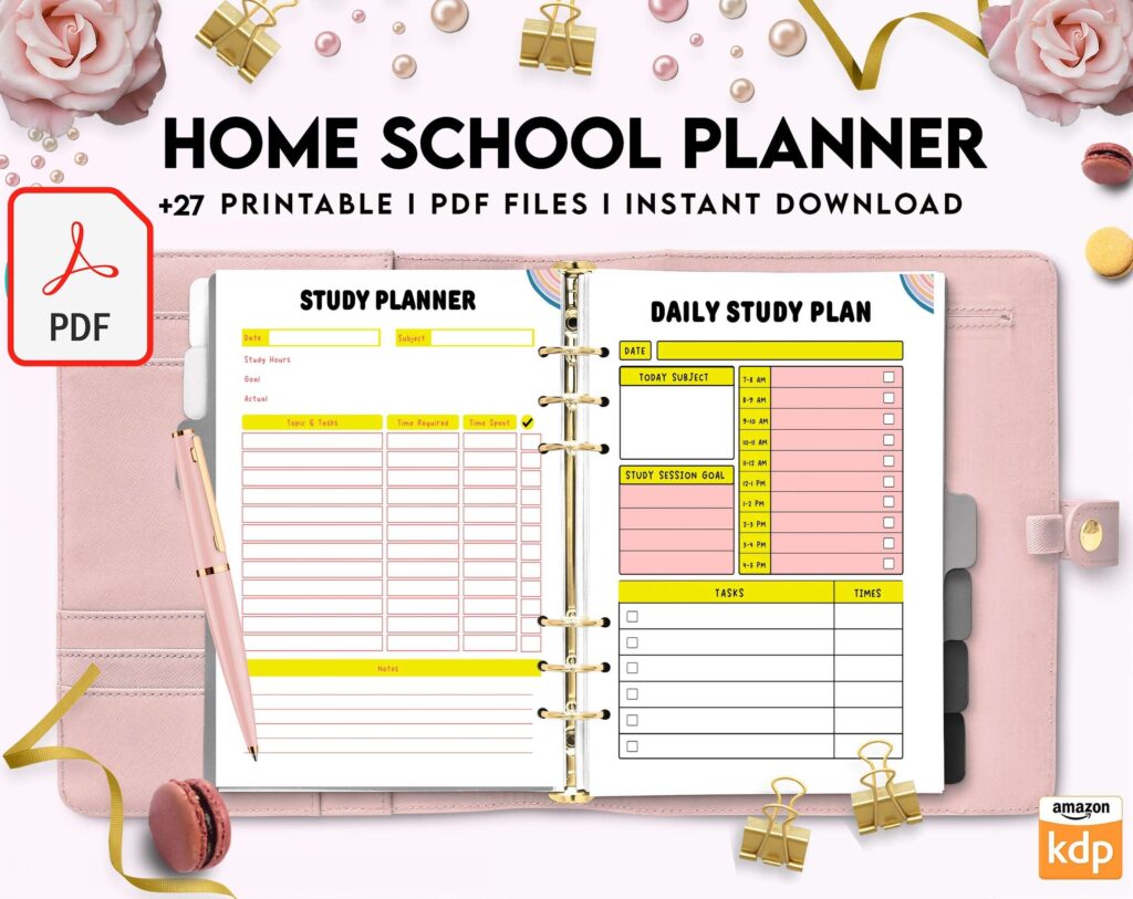 Home School Planner, homeschool daily planning, homeschooling lesson schedule KDP interior PDF file 8,5×11 inch
