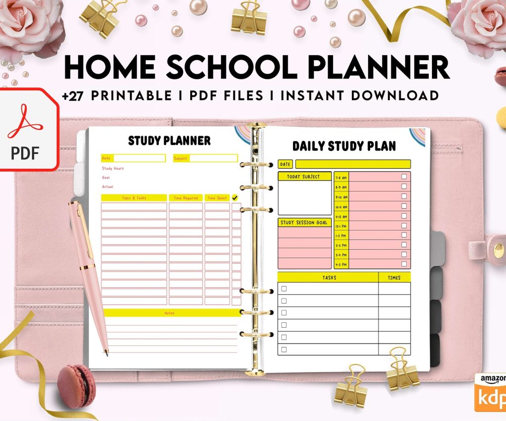 Home School Planner, homeschool daily planning, homeschooling lesson schedule KDP interior PDF file 8,5×11 inch