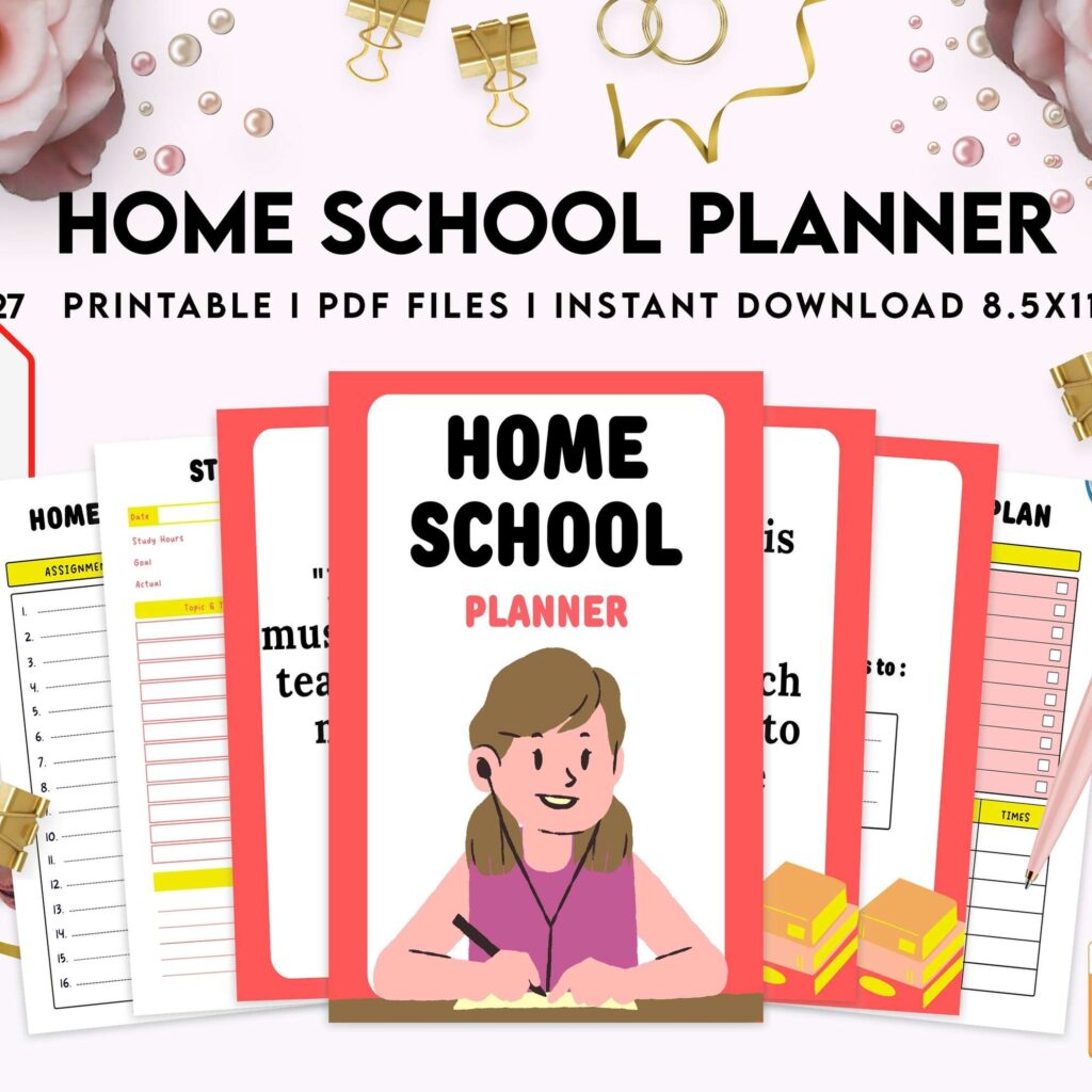Home School Planner, homeschool daily planning, homeschooling lesson schedule KDP interior PDF file 8,5×11 inch