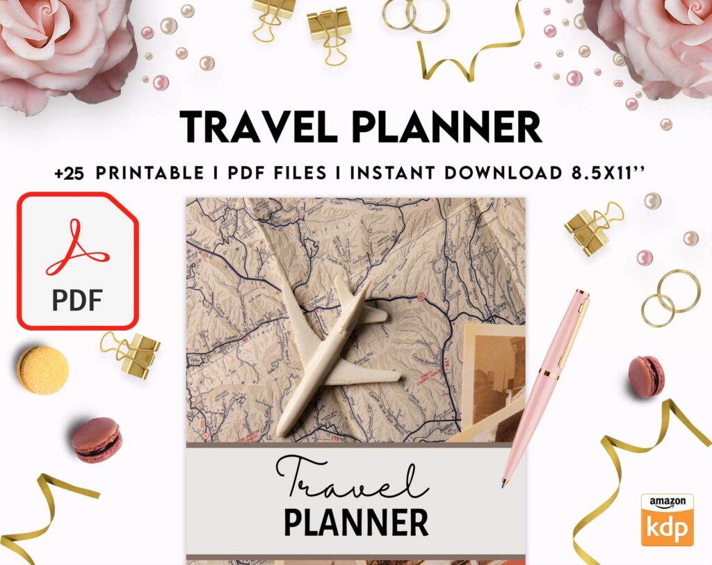 Travel Planner, travel checklist , trip organizer, vacation planner, travel itinerary KDP interior PDF file 8,5×11 inch