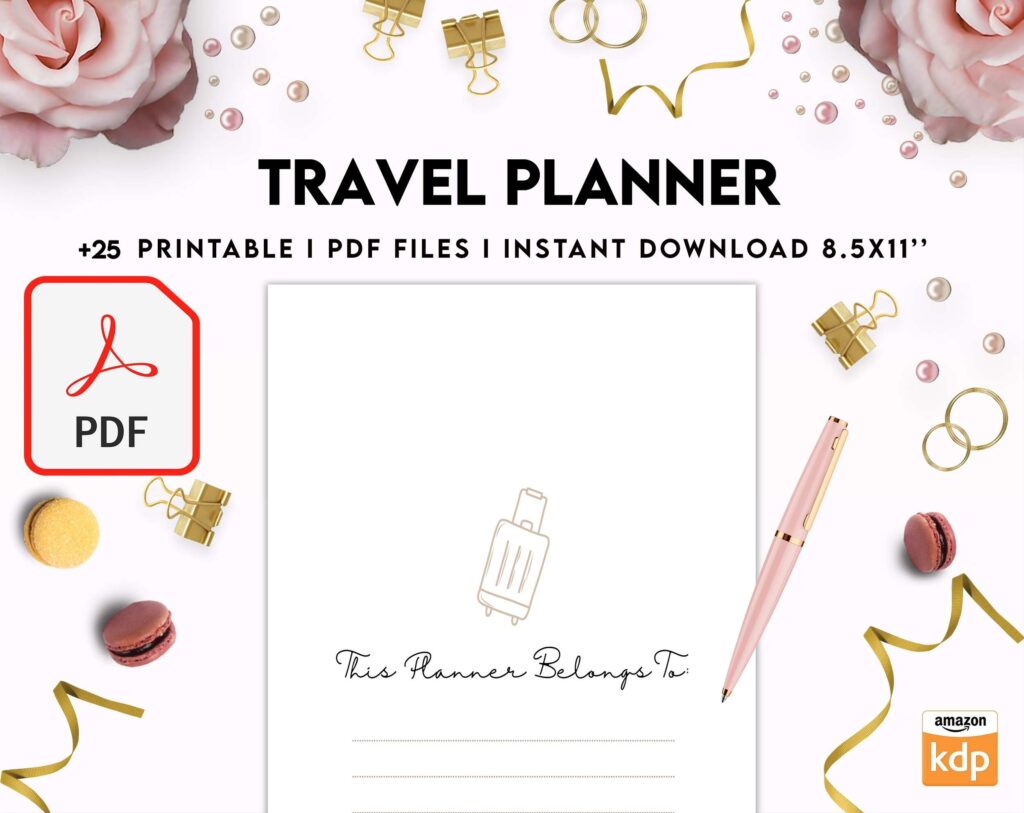 Travel Planner, travel checklist , trip organizer, vacation planner, travel itinerary KDP interior PDF file 8,5×11 inch