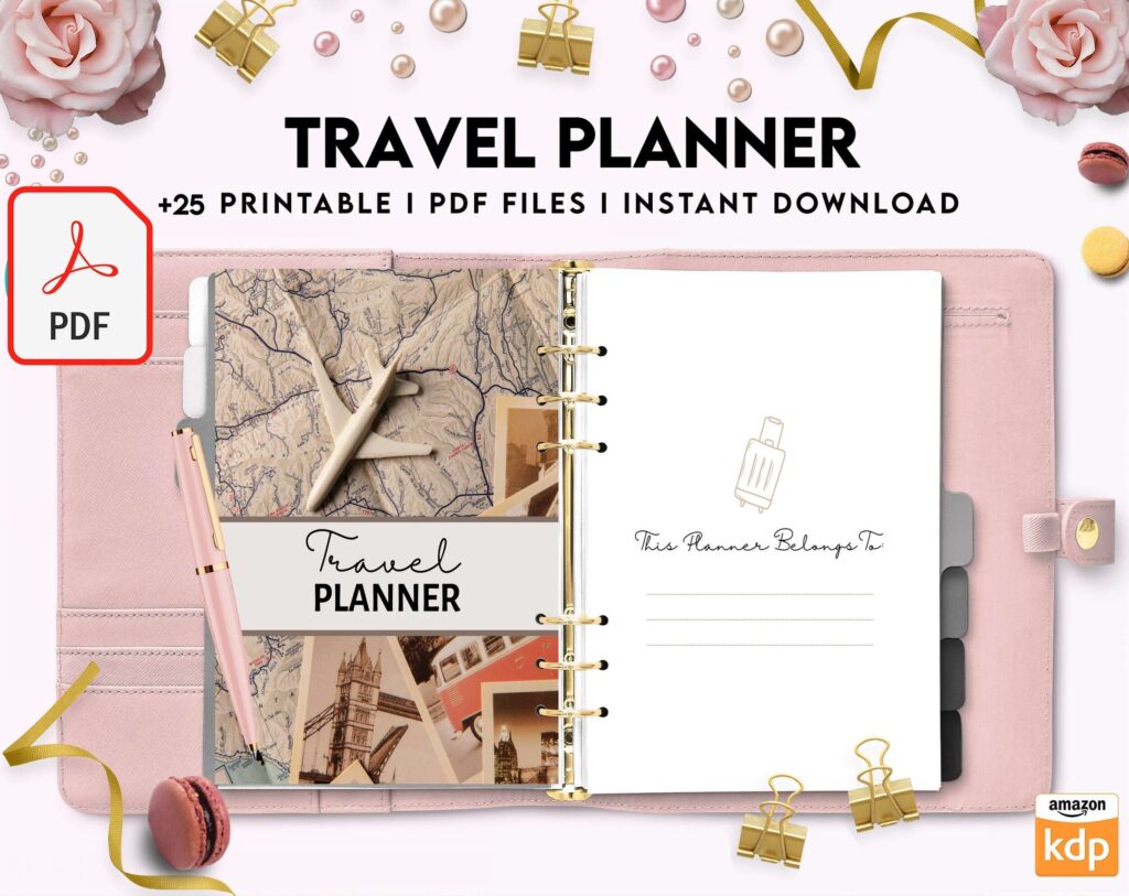 Travel Planner, travel checklist , trip organizer, vacation planner, travel itinerary KDP interior PDF file 8,5×11 inch