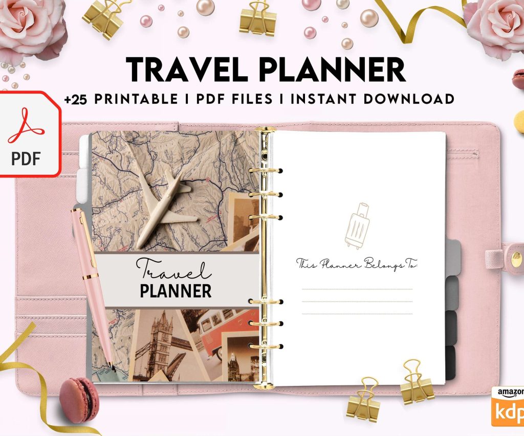 Travel Planner, travel checklist , trip organizer, vacation planner, travel itinerary KDP interior PDF file 8,5×11 inch