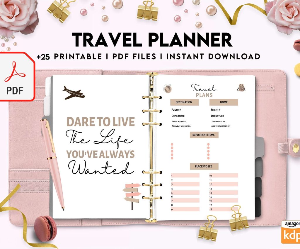 Travel Planner, travel checklist , trip organizer, vacation planner, travel itinerary KDP interior PDF file 8,5×11 inch