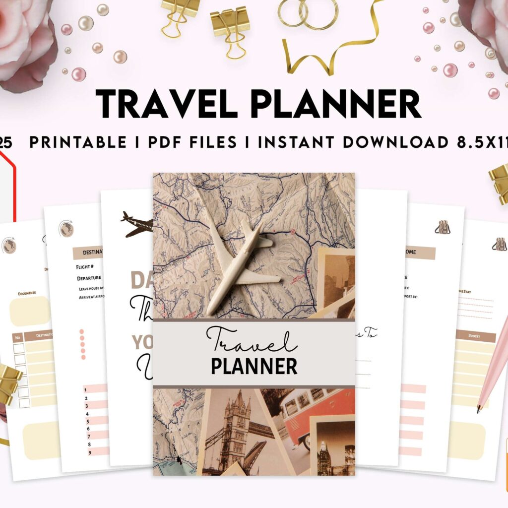 Travel Planner, travel checklist , trip organizer, vacation planner, travel itinerary KDP interior PDF file 8,5×11 inch