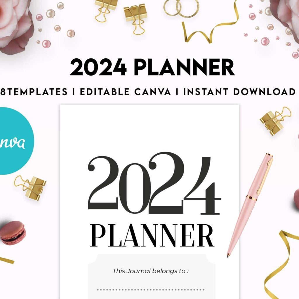 2024 Planner, Dated 2024 planner Calendar Printable Canva Editable Templates 8,5×11 inch, KDP interior