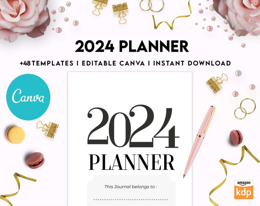 2024 Planner, Dated 2024 planner Calendar Printable Canva Editable Templates 8,5×11 inch, KDP interior