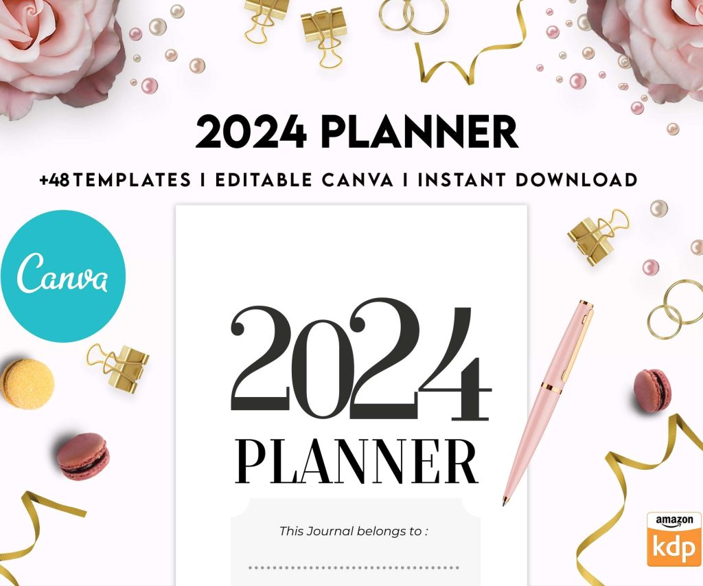 2024 Planner, Dated 2024 planner Calendar Printable Canva Editable Templates 8,5×11 inch, KDP interior