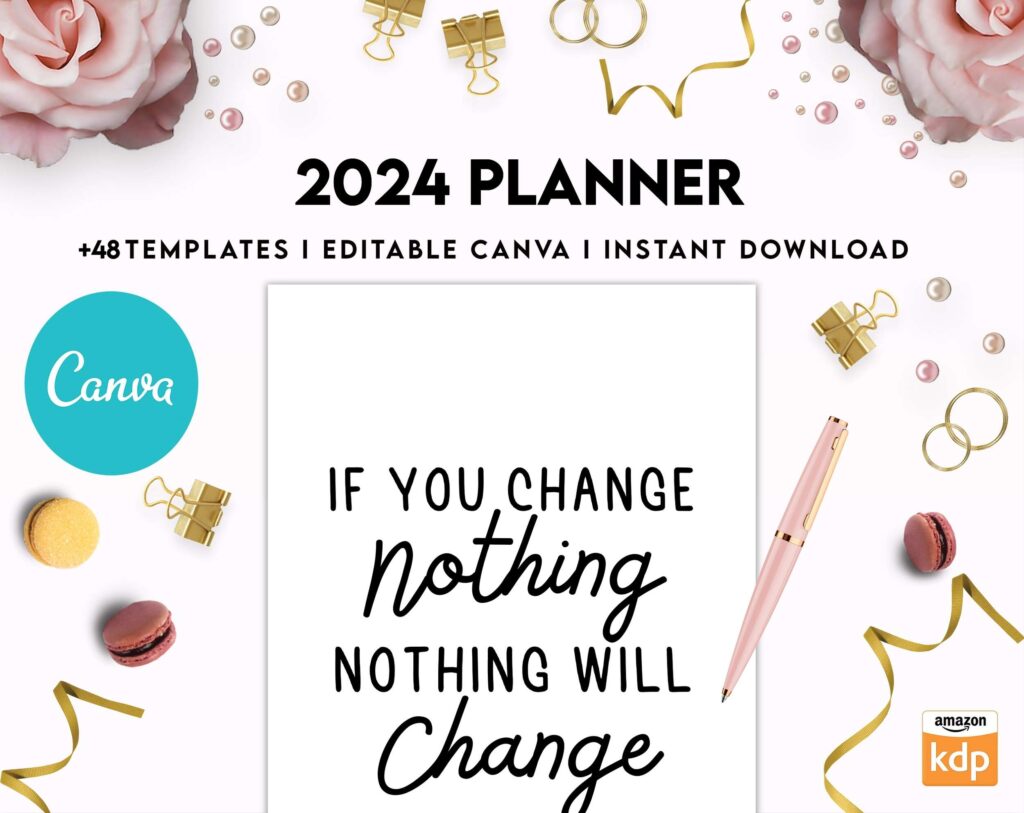 2024 Planner, Dated 2024 planner Calendar Printable Canva Editable Templates 8,5×11 inch, KDP interior