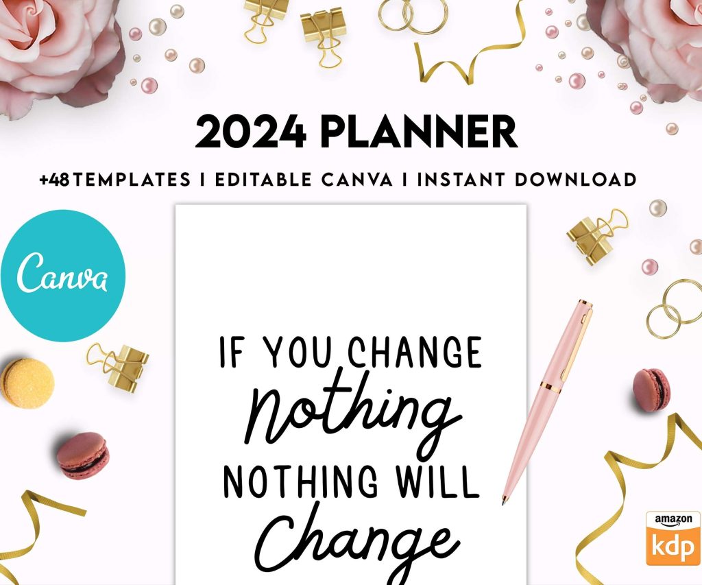 2024 Planner, Dated 2024 planner Calendar Printable Canva Editable Templates 8,5×11 inch, KDP interior