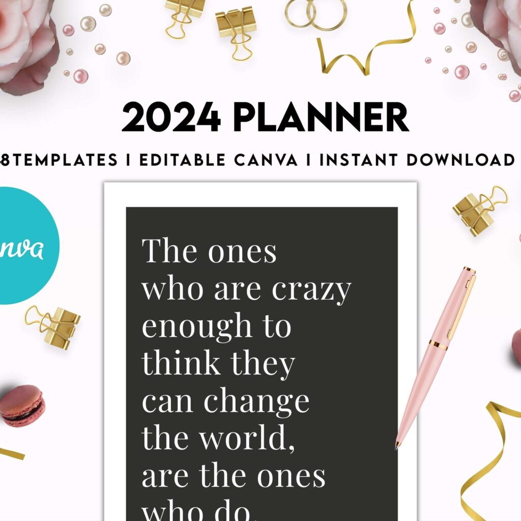 2024 Planner, Dated 2024 planner Calendar Printable Canva Editable Templates 8,5×11 inch, KDP interior