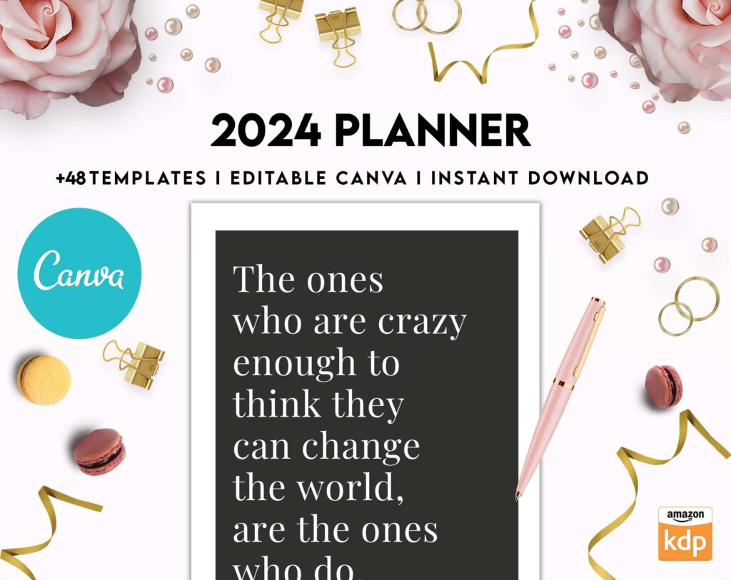 2024 Planner, Dated 2024 planner Calendar Printable Canva Editable Templates 8,5×11 inch, KDP interior