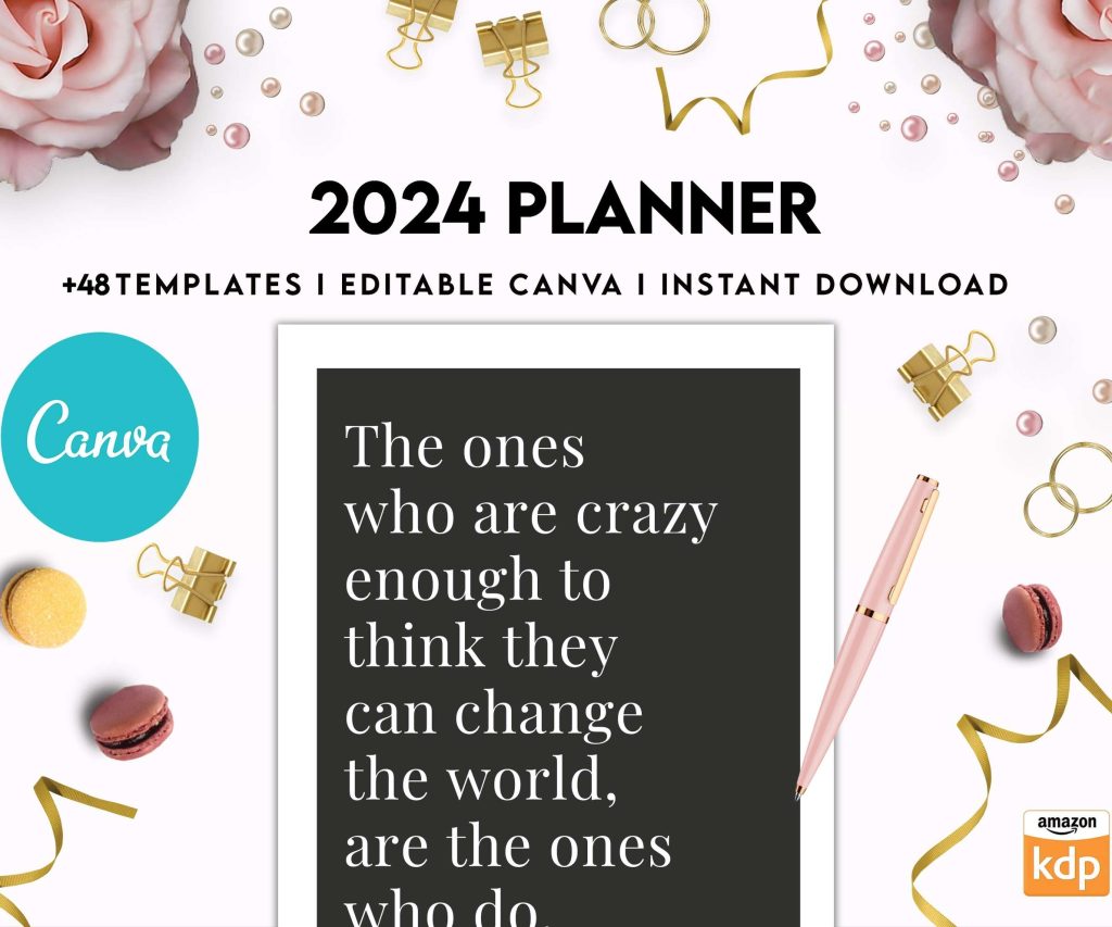 2024 Planner, Dated 2024 planner Calendar Printable Canva Editable Templates 8,5×11 inch, KDP interior