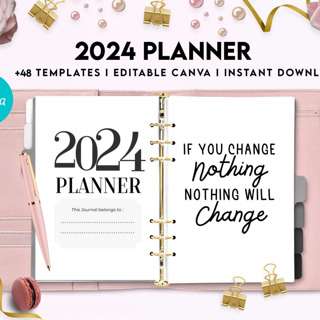 2024 Planner, Dated 2024 planner Calendar Printable Canva Editable Templates 8,5×11 inch, KDP interior