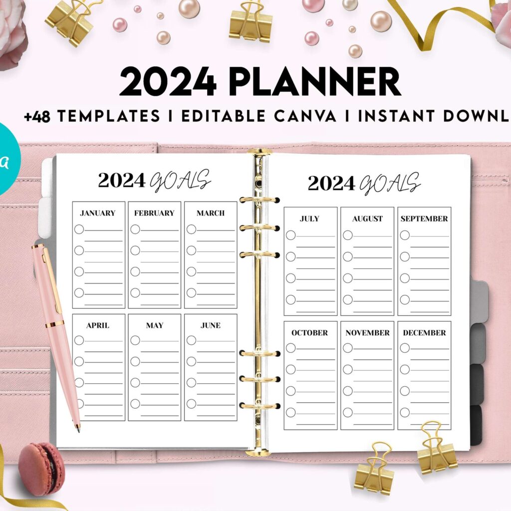 2024 Planner, Dated 2024 planner Calendar Printable Canva Editable Templates 8,5×11 inch, KDP interior