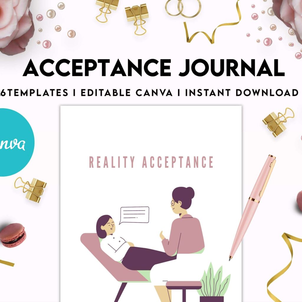 Acceptance Journal, therapy journal, Self care journal, self care planner, mindfulness, self love journal,wellness journal Canva Editable Templates 8,5×11 inch, KDP interior