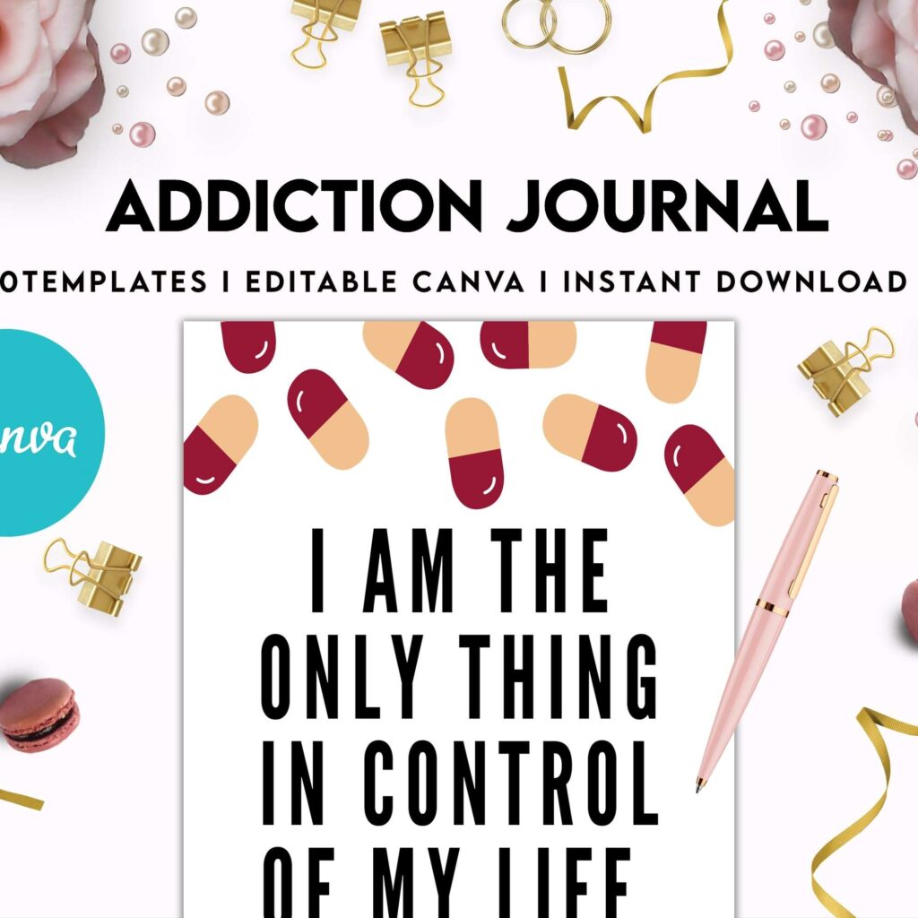 Addiction Journal, Addiction recovery therapy journal, Self care journal, self care planner, mindfulness, self love journal,wellness journal Canva Editable Templates 8,5×11 inch, KDP interior
