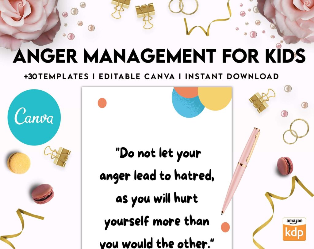 Anger Management for Kids, kids therapy journal, kids Self care journal, kids mindfulness, kids self love journal,kids wellness journal Canva Editable Templates 8,5×11 inch, KDP interior