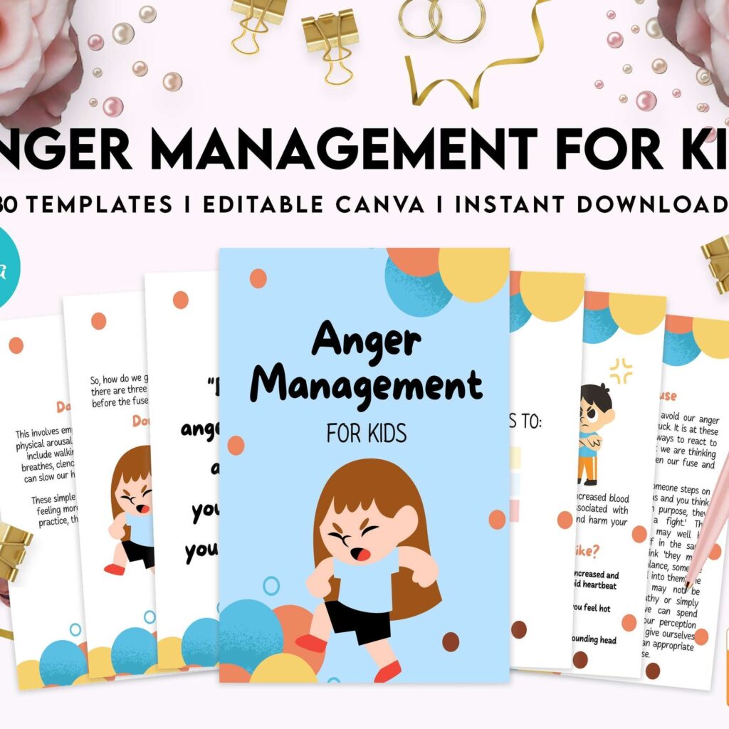 Anger Management for Kids, kids therapy journal, kids Self care journal, kids mindfulness, kids self love journal,kids wellness journal Canva Editable Templates 8,5×11 inch, KDP interior