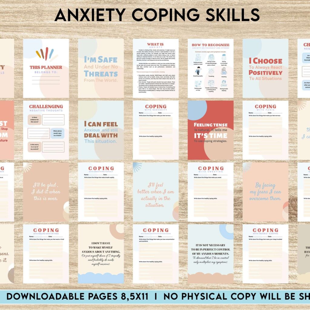 Anxiety Coping Skills, anxiety therapy journal, Self care journal, mindfulness, self love journal, wellness journal Canva Editable Templates 8,5×11 inch, KDP interior