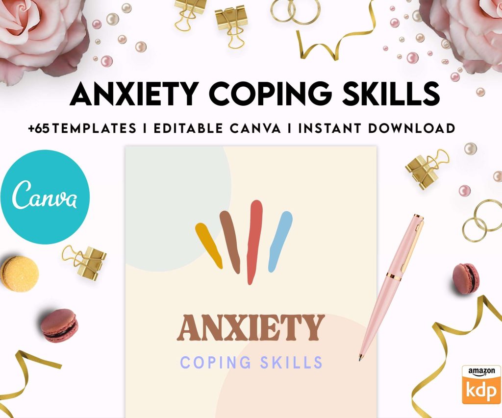 Anxiety Coping Skills, anxiety therapy journal, Self care journal, mindfulness, self love journal, wellness journal Canva Editable Templates 8,5×11 inch, KDP interior