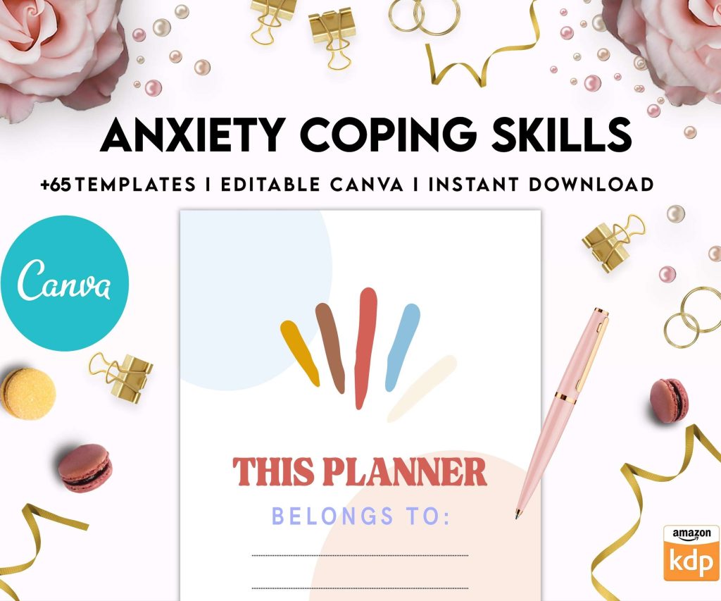 Anxiety Coping Skills, anxiety therapy journal, Self care journal, mindfulness, self love journal, wellness journal Canva Editable Templates 8,5×11 inch, KDP interior